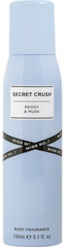 Jasnobłękitny dezodorant Miss So Secret Crush Peony & Musk, 150ml, pionowy widok z przodu.