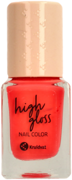 Kruidvat High Gloss Nail Color Neon Raspberry, lakier do paznokci w szklanej butelce z beżową nakrętką.