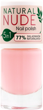 Jasnoróżowy lakier Ados Natural Nude 5in1, 77% naturalnych składników, w szklanej butelce, widok z przodu.