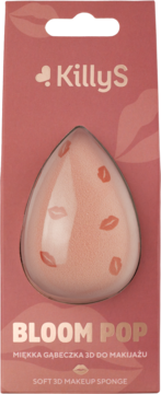 KillyS Bloom Pop, miękka gąbeczka 3D do makijażu. Jasnoróżowa, lateks-free, z wzorem ust, w blistrze, widok z przodu.