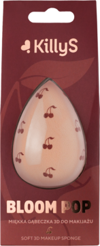 KillyS Bloom Pop, miękka gąbeczka 3D do makijażu z wzorem wiśni, w bordowym opakowaniu, widok z przodu.