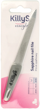 KillyS Everyday sapphire nail file, silver, in white/pink blister packaging, frontal view.
