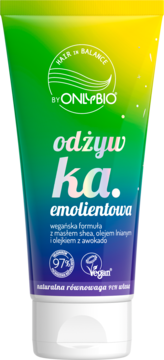 Onlybio Hair in Balance odżywka emolientowa z masłem shea, w gradientowej tubce, widok z przodu.