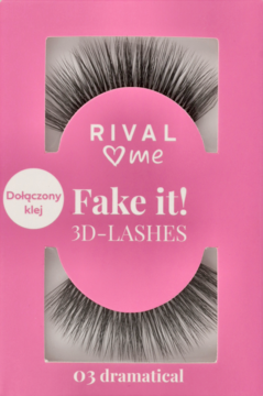 Rival Loves Me sztuczne rzęsy 3D '03 dramatical' z klejem w różowym opakowaniu, widok z przodu.