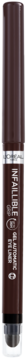 Ciemnobrązowa kredka L'Oréal Infaillible Grip Gel Automatic 36H, pionowo z logo na srebrnym pasku.