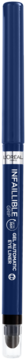 Ciemnoniebieska automatyczna kredka Infaillible Grip Gel, widok z przodu, z metalicznym pierścieniem i przezroczystą końcówką.