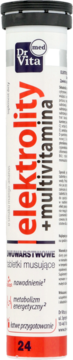Dr Vita Elektrolity + Multivitamina w białej tubie, widok z przodu. Suplement diety z 24 tabletkami musującymi.