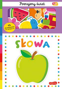 Książka edukacyjna Poznajemy świat Słowa dla dzieci, z 12 puzzlami; zielone jabłko na okładce.