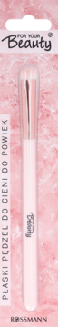 Płaski pędzel do cieni do powiek For Your Beauty Rossmann, w różowym opakowaniu, z osłonką.