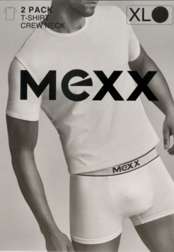 Męski dwupak Mexx: biała koszulka crew neck i bokserki, prezentowane na modelu, rozmiar XL.