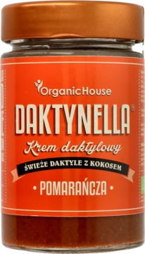 DAKTYNELLA Pomarańcza ,krem daktylowy, Świeże daktyle z kokosem,przód