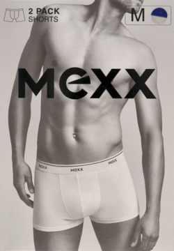Bokserki męskie Mexx, dwupak, rozmiar M, na modelce, z logo na pasie, widok z przodu.
