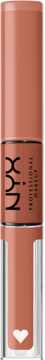 Pionowa dwustronna pomadka w płynie NYX Professional Makeup nude z matowym kolorem i błyszczącym topem.