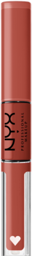 NYX Professional Makeup dwustronna pomadka płynna, odcień brązowo-czerwony, widok z przodu, z białym sercem.