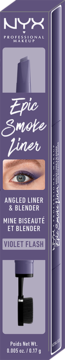 NYX Epic Smoke Liner Violet Flash in purple box, angled, showing eye with purple liner & built-in blender.