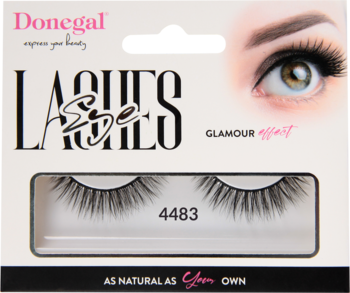 Donegal Glamour Effect 4483, sztuczne rzęsy w białym opakowaniu z ilustracją oka i widocznymi rzęsami.