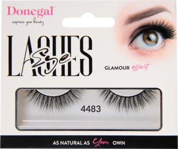 Donegal Glamour Effect 4483, sztuczne rzęsy w białym opakowaniu z ilustracją oka i widocznymi rzęsami.