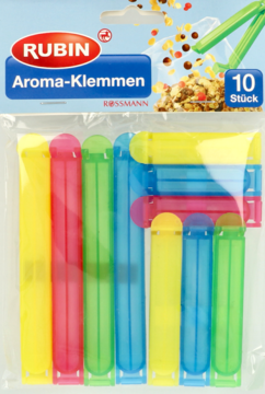 Kolorowe zaciski Rubin Aroma-Klemmen do szczelnego zamykania torebek, 10 sztuk w opakowaniu.
