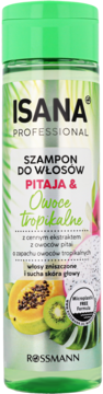 Szampon ISANA Professional Pitaja & Owoce Tropikalne, zielona butelka, front, do włosów zniszczonych i suchej skóry głowy.