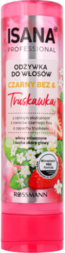 Różowa odżywka ISANA PROFESSIONAL Czarny Bez & Truskawka, Microplastics FREE, dla włosów zniszczonych, widok z przodu.