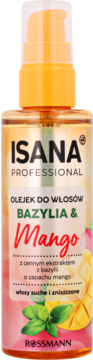 ISANA PROFESSIONAL olejek do włosów Bazylia & Mango. Złota butelka z pompką, dla suchych i zniszczonych włosów.