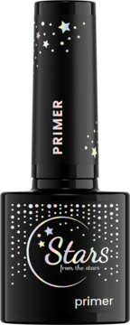 Czarny primer do paznokci Stars from the stars z holograficznym wzorem gwiazd i kropek, widok z przodu.