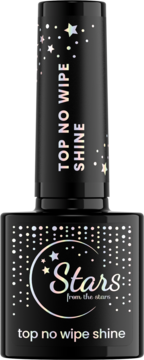 Black Stars from the stars TOP NO WIPE SHINE UV/LED top coat bottle with iridescent stars, front view.