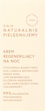 Ziaja Naturalnie Pielęgnujemy, regenerujący krem na noc w beżowym kartoniku, vegan, 99% naturalnych składników.