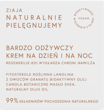 Ziaja Naturalnie Pielęgnujemy, odżywczy krem na dzień i noc, 99% naturalnych składników, vegan, beżowe opakowanie.