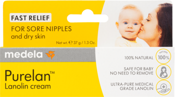 Medela Purelan krem lanolinowy, żółto-białe opakowanie, ulga dla brodawek i suchej skóry, bezpieczny dla dziecka.