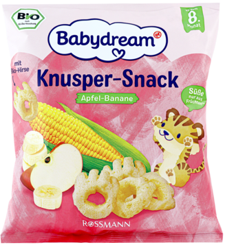 BABYDREAM ,chrupki kukurydziano-jaglane o smaku jabłka i banana, od 8. m-ca życia,przód