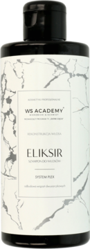 Szampon WS Academy Eliksir z plexem do włosów farbowanych, czarna butelka z marmurkową etykietą, widok z przodu.