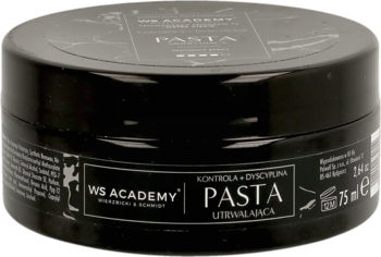 WS Academy pasta modelująca w czarnym słoiku, 75 ml, matowe wykończenie, mocne utrwalenie, widok z przodu.