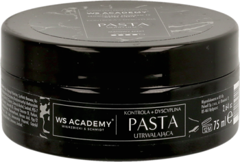 WS Academy pasta modelująca w czarnym słoiku, 75 ml, matowe wykończenie, mocne utrwalenie, widok z przodu.