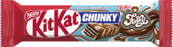 NESTLÉ KITKAT Chunky ,paluszek waflowy  z warstwą masy z kakao, oblany białą polewą z ryżowo-kakaowymi chrupkami,przód