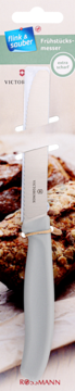Victorinox nóż śniadaniowy Flink&Sauber z białą, ergonomiczną rękojeścią i ząbkowanym ostrzem.