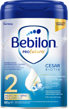 Bebilon PROfutura CESARBIOTIK 2, mleko następne, niebiesko-białe opakowanie, widok z przodu, 800g.