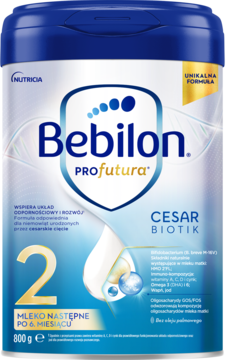 Bebilon PROfutura CESARBIOTIK 2, mleko następne, niebiesko-białe opakowanie, widok z przodu, 800g.
