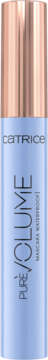 Catrice Pure Volume Waterproof Mascara w cylindrycznej, jasnoniebieskiej tubce z miedzianą nakrętką, widok z przodu.