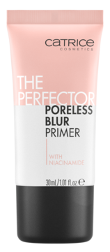 Różowo-biała tubka Catrice The Perfector Poreless Blur Primer z niacynamidem, 30ml, widok z przodu.