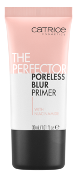 Różowo-biała tubka Catrice The Perfector Poreless Blur Primer z niacynamidem, 30ml, widok z przodu.