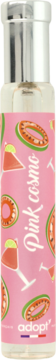 Woda perfumowana Adopt' Pink Cosmo, różowa butelka z grafiką arbuzów i koktajli, metalowa zakrętka, widok z przodu.