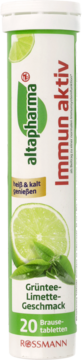 Altapharma Immun Aktiv 20 tabletek musujących na odporność, smak zielonej herbaty i limonki, biała tubka.