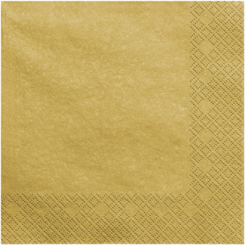 Złote trójwarstwowe serwetki, kwadratowe, z subtelnym geometrycznym wzorem na krawędziach, widok z góry.