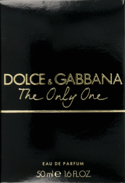 Czarne, eleganckie pudełko Dolce & Gabbana The Only One EDP 50 ml ze złotymi napisami, widok z przodu.