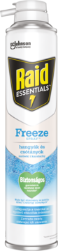 Biały aerozol Raid Essentials Freeze Spray do zamrażania mrówek i karaluchów, widok z przodu.