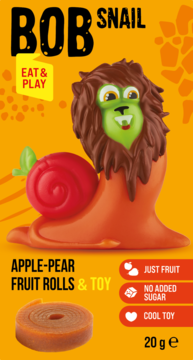 BOB SNAIL Eat & Play ,przekąska owocowa z zabawką,przód