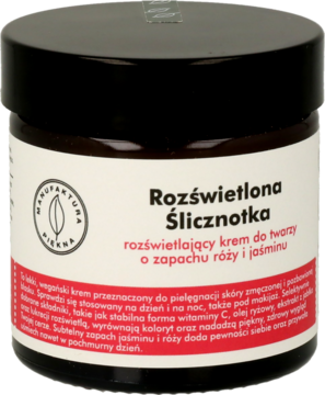 MANUFAKTURA PIĘKNA Rozświetlona Ślicznotka ,krem do twarzy o zapachu róży i jaśminu, rozświetlający,przód