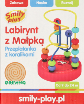 SMILY PLAY ,zabawka rozwijająca, Labirynt z Małpką, przeplatanka z koralikami, 9-24m+,przód
