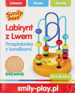 SMILY PLAY ,zabawka rozwijająca, Labirynt z Lwem, przeplatanka z koralikami, 9-24m+,przód